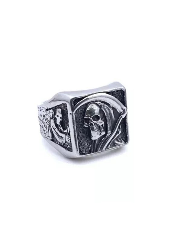 Personalized Retro Death Gothic Rose Skull Head Stainless Steel Ring Size 7-13