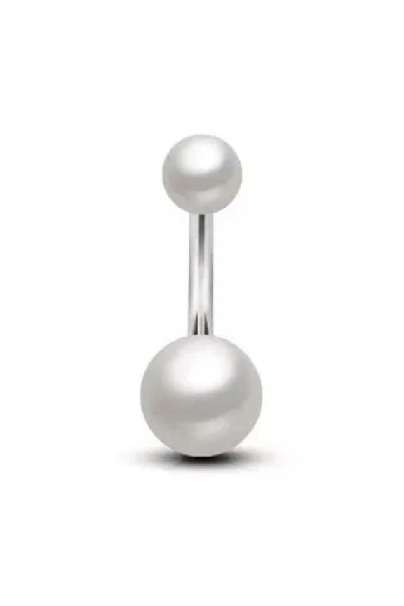 Pierced Delicate Jewelry Two-Headed Man-Made Fake Pearl Belly Button Nail Navel Ring-White-1.6*12*5mm