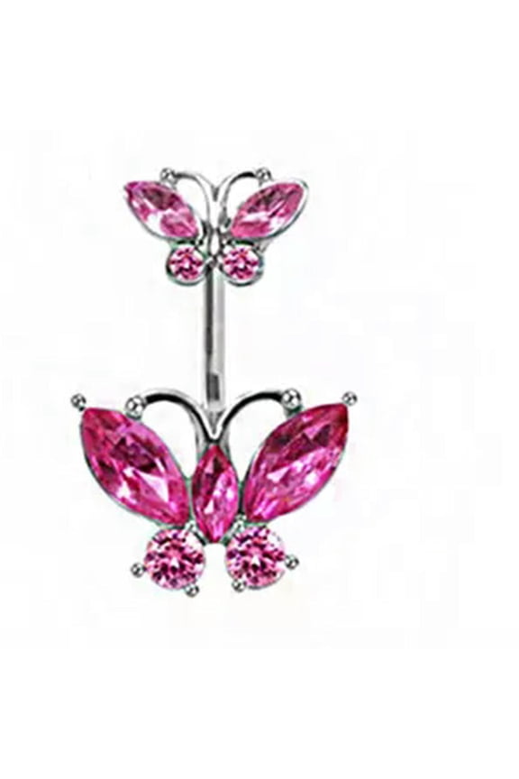 Pink Cubic Zirconia Glitter Belly Button Ring Multi-Style Navel Ring Drop Dangle-5