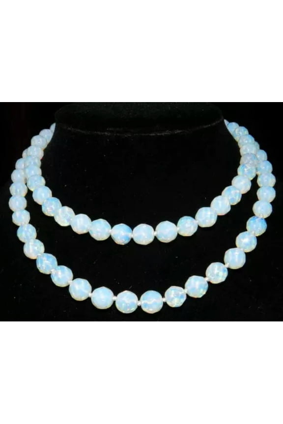 Pretty Natural 8/10mm Faceted White Opal Round Beads Gemstone Necklace 36" AAA-8mm