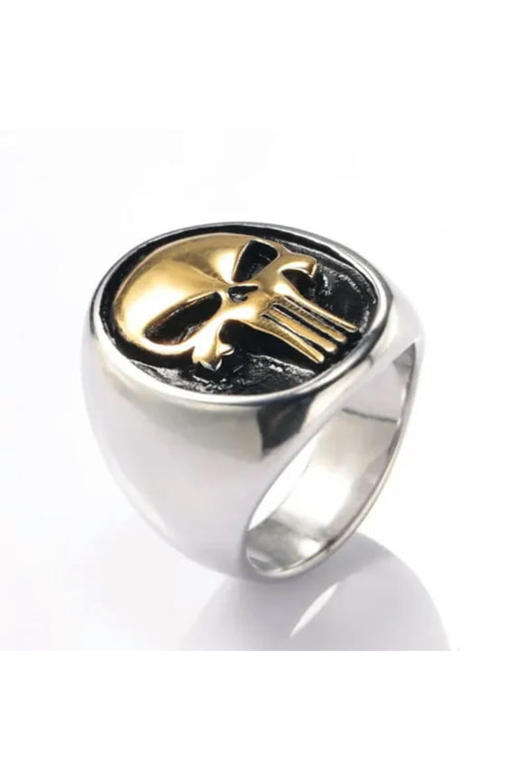Punisher Multi Color Skull Punk Motorcycle Stainless Steel Rings Size 7-13-10-Silver/Gold