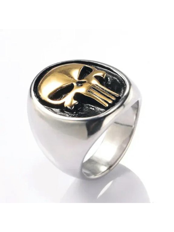 Punisher Multi Color Skull Punk Motorcycle Stainless Steel Rings Size 7-13-10-Silver/Gold