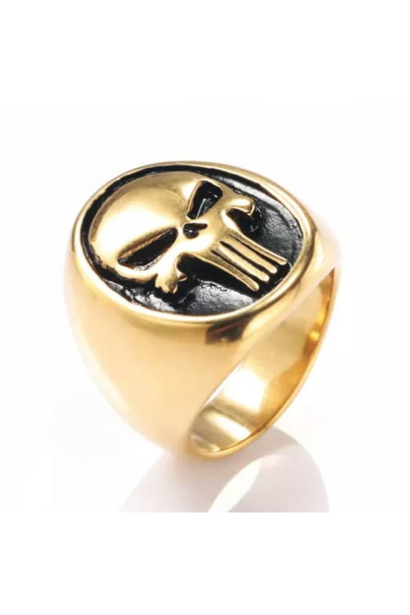 Punisher Multi Color Skull Punk Motorcycle Stainless Steel Rings Size 7-13-11-Gold