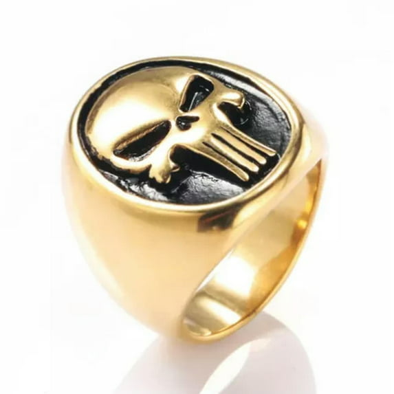 GKNET Punisher Multi Color Skull Punk Motorcycle Stainless Steel Rings Size 7-13-8-Gold