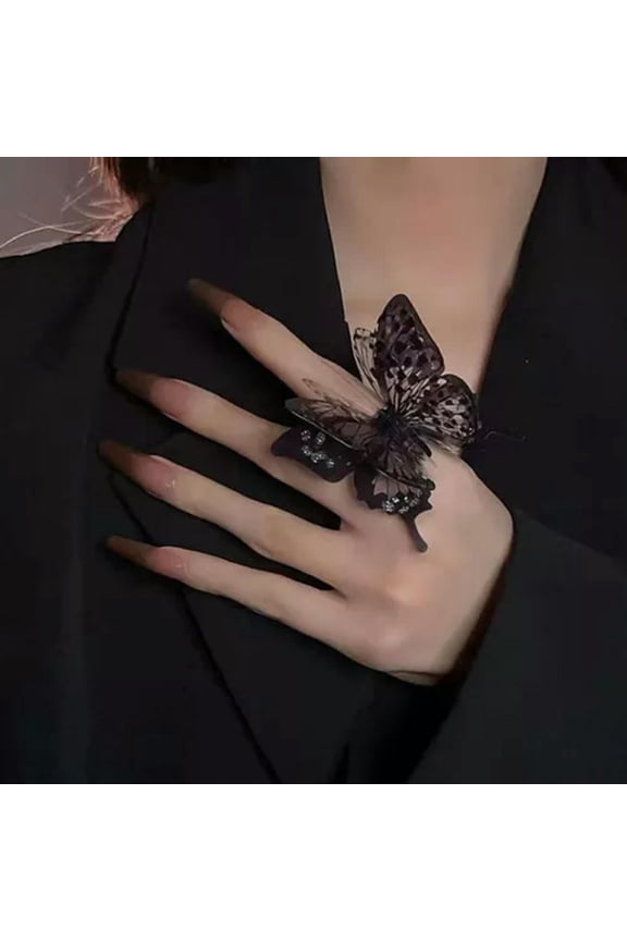 Punk Butterfly Ring Black Exaggerate Gothic Three-Dimensional Vintage Ring G_yi-Black-