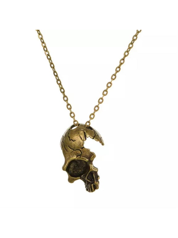 Punk Face Skeleton Skull Pendant Necklace Charm Halloween Women Men Delicate Jewelry Gift-Gold