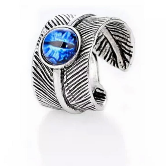 GKNET Punk Gothic Evil Eye Retro Good Luck Feather Open Ring Adjustable Delicate Jewelry New-Blue