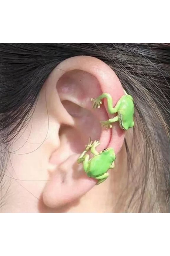 Punk Green Frog Gecko Animal Ear Clip Stud Earring Women Men Retro Delicate Jewelry Gift-2 PCS Ear Clip #2