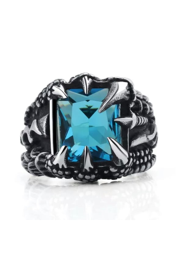 Punk Mens Stainless Steel Biker Crystal Dragon Claw Ring For Men Size 7-15-Light Blue-10