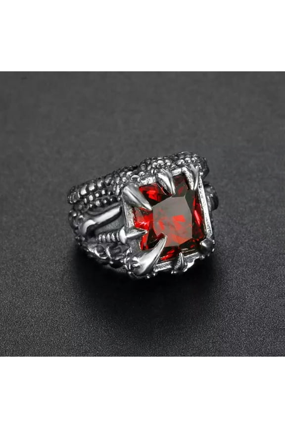 Punk Mens Stainless Steel Biker Crystal Dragon Claw Ring For Men Size 7-15-Red-13