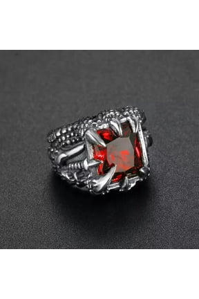 Punk Mens Stainless Steel Biker Crystal Dragon Claw Ring For Men Size 7-15-Red-13