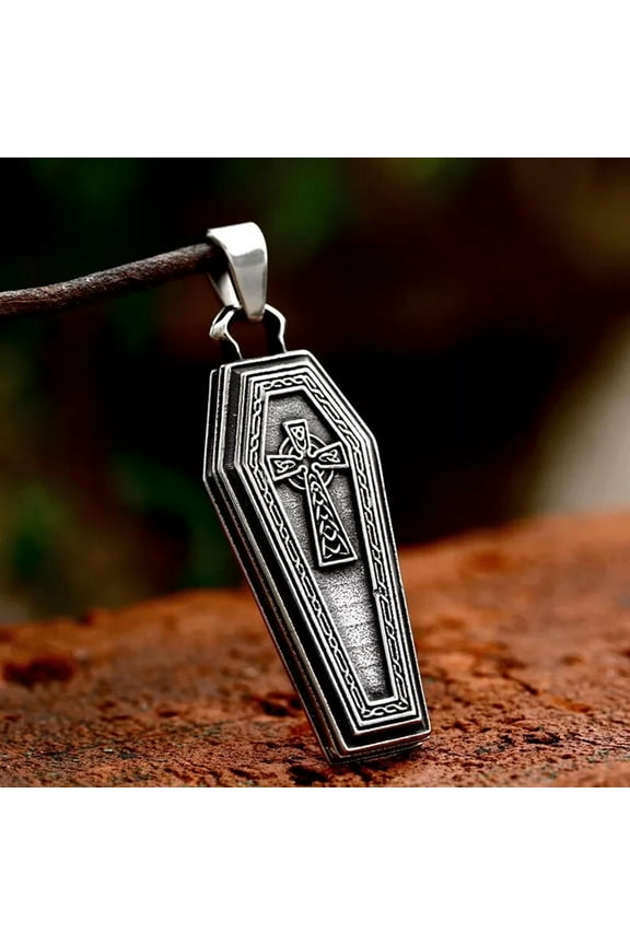 Punk Style Hip-hop Stainless Steel Vampire Coffin Cross Pendant Necklace Chain