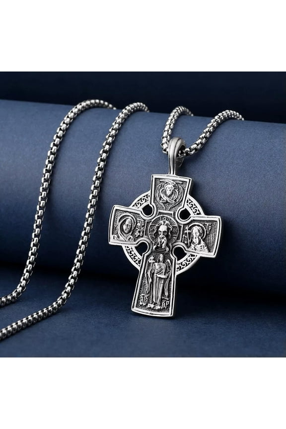 Pure Tin Orthodox Saints Cross Pendant w/ 26" Chain Gothic Christian Necklace