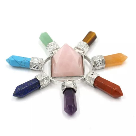 GKNET Pyramid Energy Generator 7 Reiki Chakra Crystal Healing Hexagon Point Gemstones-Rose Quartz