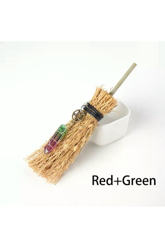Rainbow Crystal Quartz Stone Witch Broom Pendant Mineral Specimens Collectible-Red+Green