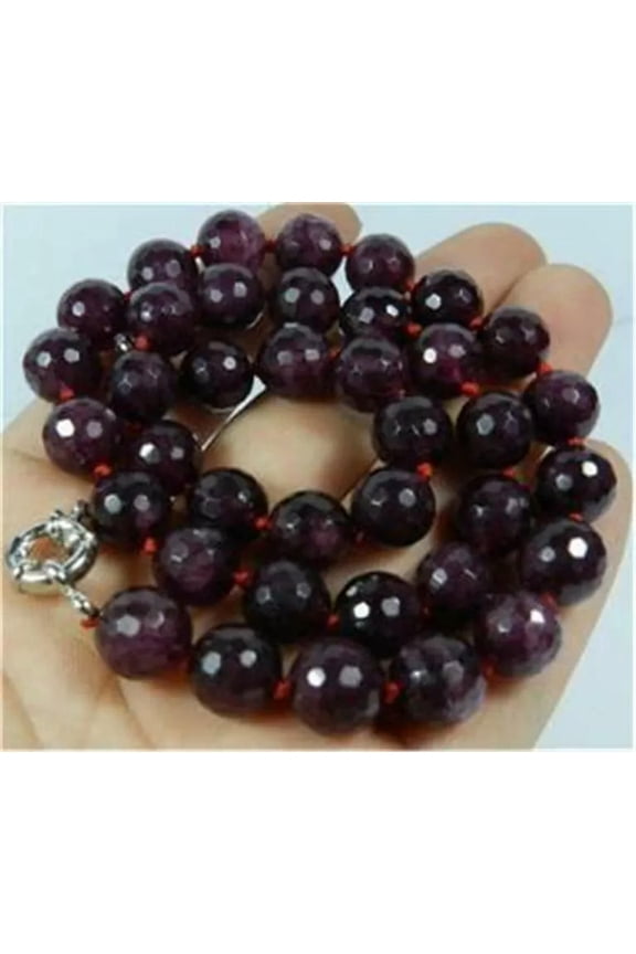 Rare!10mm Faceted Garnet red gemstone Beads Necklace 18"##QF302