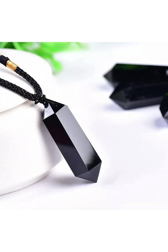 Raw Natural Black Obsidian Quartz Crystal Pendant Charms Healing Necklace Amulet