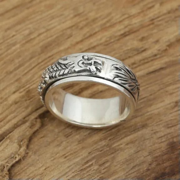 GKNET Real Solid 925 Sterling Silver Band Men Women Lucky Carved Turn Dragon Ring