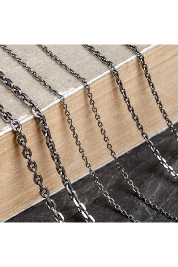 Real Solid 925 Sterling Silver Rolo Oval Cable Link Chain Necklace 1.5mm 2mm 3mm-2mm - Length 60cm/23.6"