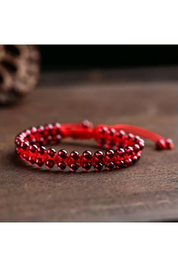 Red Ankle Bracelet Garnet Natural Stone Braided Foot Chain Handmade Delicate Jewelry Gift