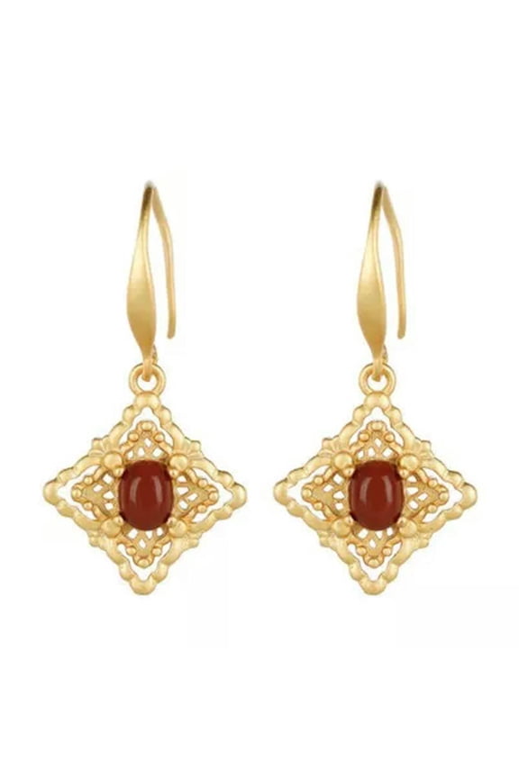 Red Jade Diamond Earrings Delicate Jewelry Real 925 Silver Gifts Natural Vintage Women