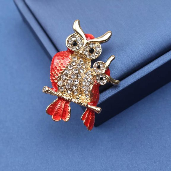 GKNET Red Owl Brooch Flying Bird Accessories Rhinestone Alloy Cartoon Animal Corsage