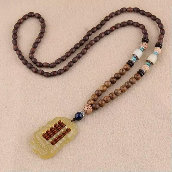 GKNET Retro Bodhi Wood Bead Pendant Necklace Women Men Long Sweater Chain Delicate Jewelry Gift-Abacus