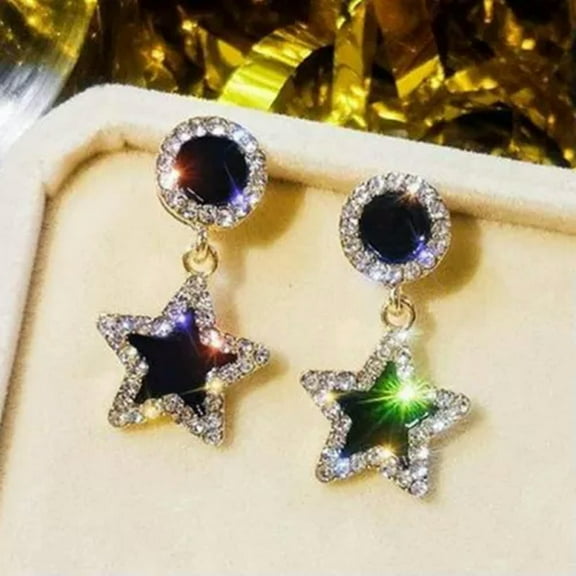 GKNET Retro Boho Black Flower Star Zircon Drop Dangle Earrings Stud Women Delicate Jewelry Gift-2.Star