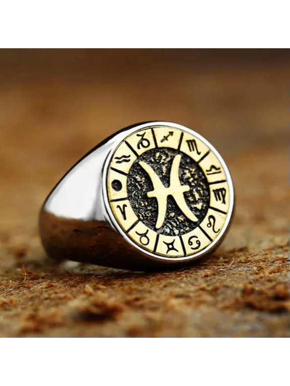 Retro Signs Of The Zodiac Constellation Ring Stainless Steel Men Women Gift Ring-Pisces-10