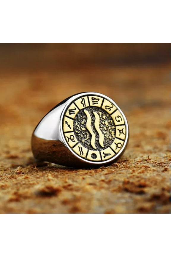 Retro Signs Of The Zodiac Constellation Ring Stainless Steel Men Women Gift Ring-aquarius-7