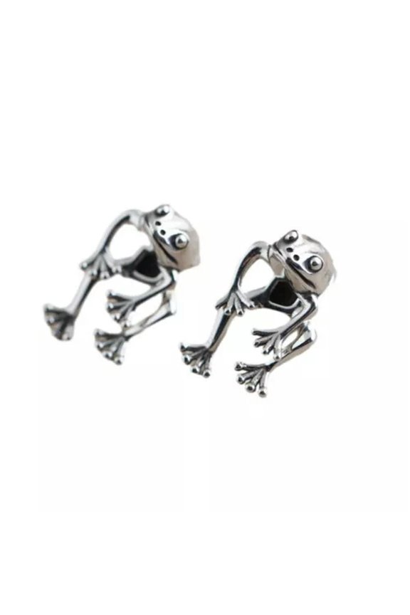 Retro Silver Lovely Frog Animal Ear Earrings Stud Women Ethnic Delicate Jewelry Gifts~-Silver