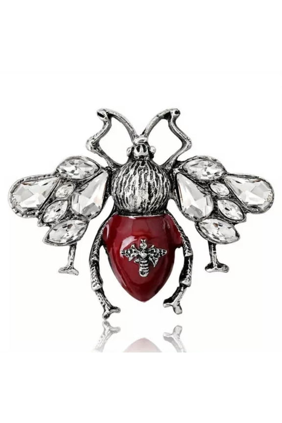 Rhinestone Bee Brooch Enamel Pin Antique Fashion Insect Brooches-red