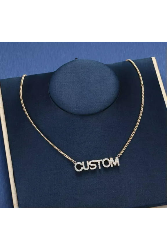 Rhinestone Customized Stainless Steel Name Pendant Necklace Letter Choker Gift-Gold