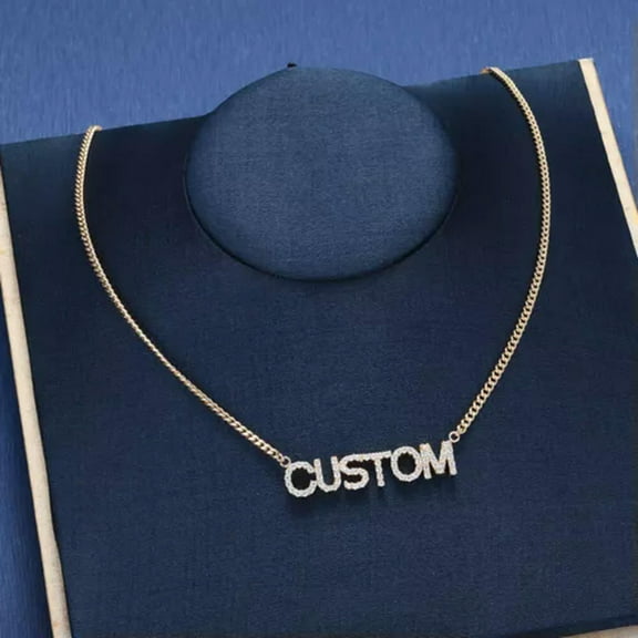 GKNET Rhinestone Customized Stainless Steel Name Pendant Necklace Letter Choker Gift-Rose Gold