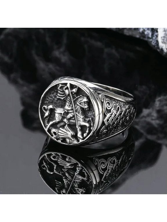 Roman Soldier Dragon Ring Stainless Steel Men's and Women's Jewelry-silver-9
