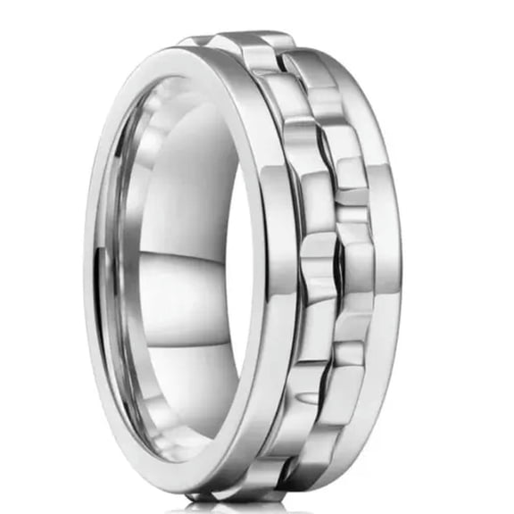 GKNET Rotating Anxiety Fidget Ring Fashion Punk Gear Stainless Steel Chain Spinner Rin-6-D