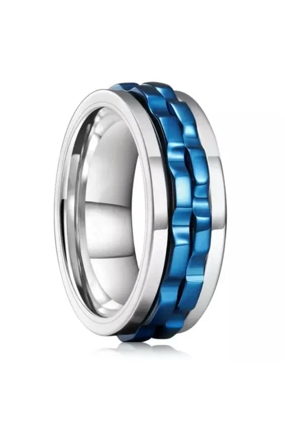 Rotating Anxiety Fidget Ring Fashion Punk Gear Stainless Steel Chain Spinner Rin-9-C