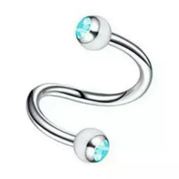 GKNET S-shaped Lip Ring Eyebrow Stud Rhinestone-encrusted Spiral Twisted Nose Ring-Lake Blue