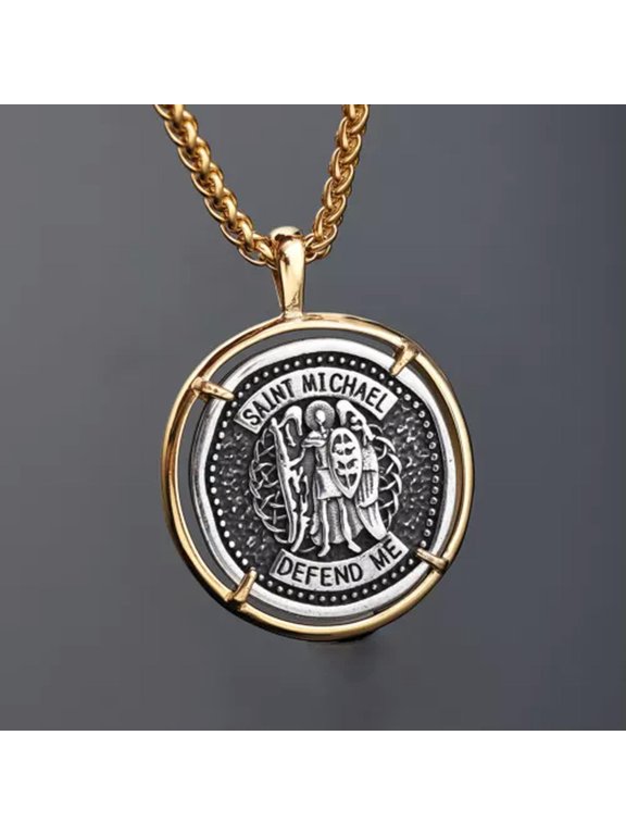 Saint Michael Archangel Angel Stainless Steel Medal Pendant Necklace Chain-Style 3