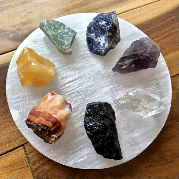 GKNET Selenite Charging Station Round Charging Plate 7 Chakra Stone Activator