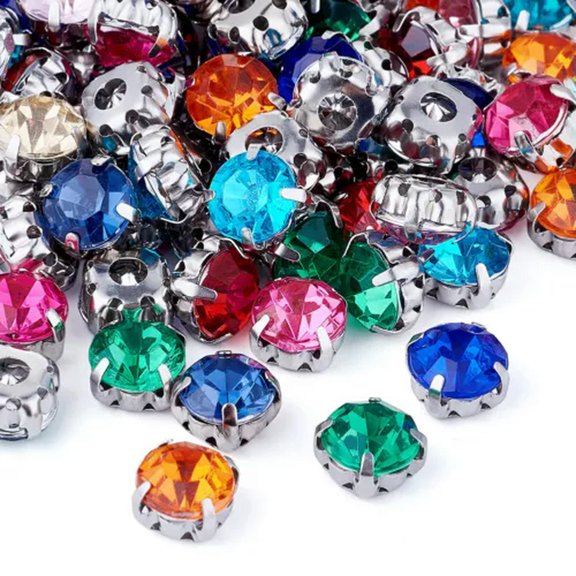 GKNET Sew on Acrylic Rhinestone Montee Five-Hole Beads with Brass Base Mixed Color-8x8x6mm+100pcs