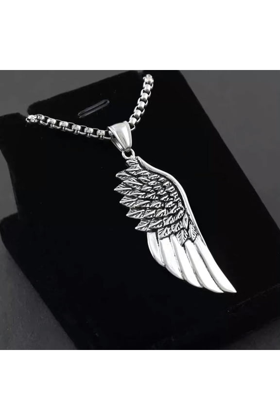 Silver Angel Wing Feather Pendant Necklace Chain Men's Protection Delicate Jewelry Gift