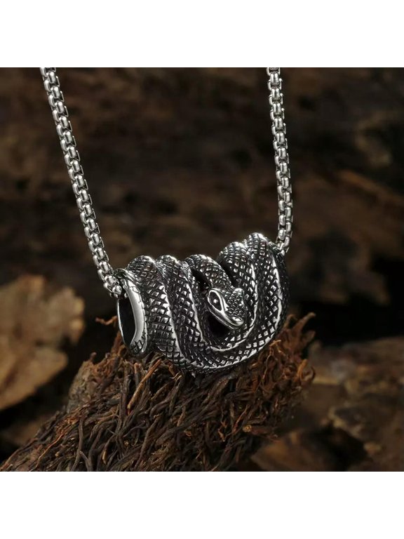 Silver Animal Snake Serpent Pendant Necklace Gothic Retro Rock Delicate Jewelry Chain 24"