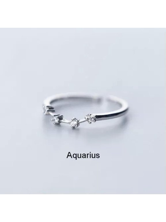 Silver Color 12 Constellations Zodiac Sign Opening Ring Women Wedding Jewelry-Aquarius