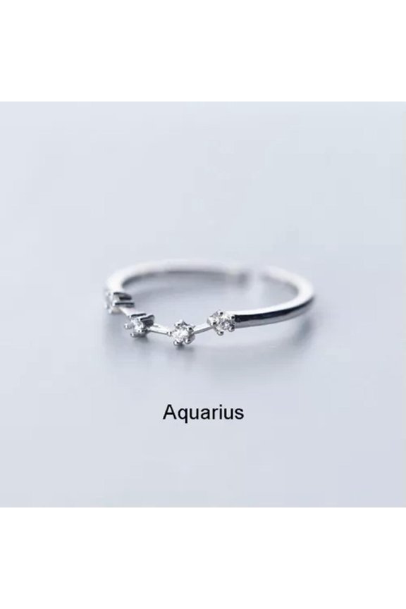 Silver Color 12 Constellations Zodiac Sign Opening Ring Women Wedding Jewelry-Aquarius