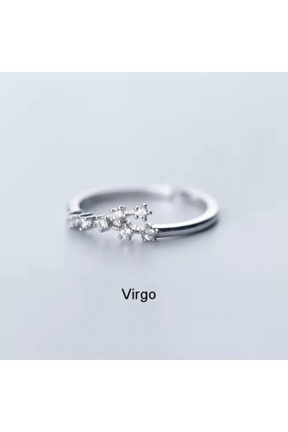 Silver Color 12 Constellations Zodiac Sign Opening Ring Women Wedding Jewelry-Virgo