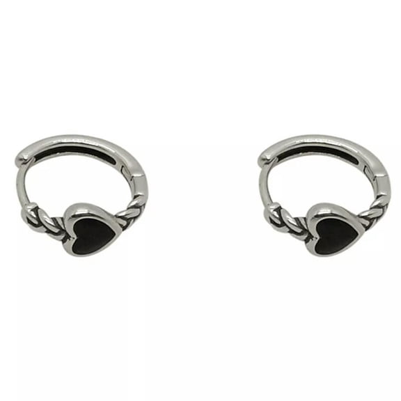 GKNET Silver Color Copper Black Love Heart Twist Hoop Earrings