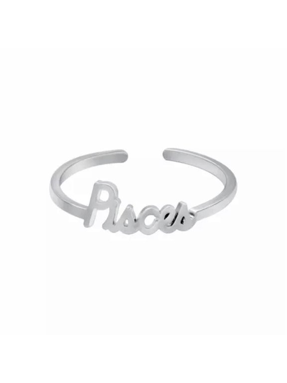 Silver Crystal Heart Feather Knuckle Ring Open Zircon Women Adjustable-63-Letter Pisces