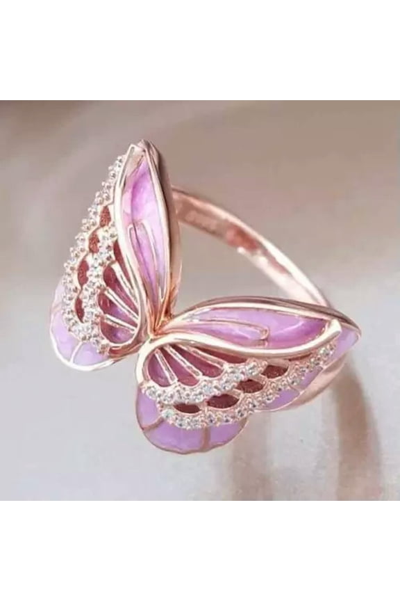 Silver Fire Opal Butterfly Rings For Women Party Delicate Jewelry Band Ring Gift Size6-10-05#Cubic Zirconia Butterfly Ring-9