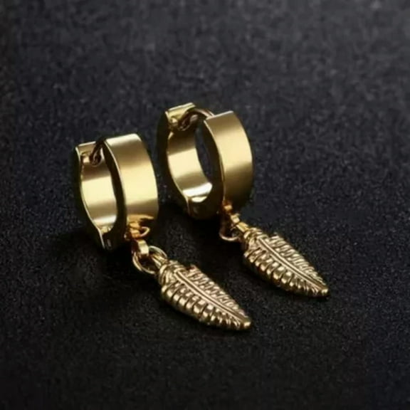 GKNET Silver Gold Black Feather Drop Dangle Hoop Earrings Surgical Steel Delicate Jewelry Gift-Gold